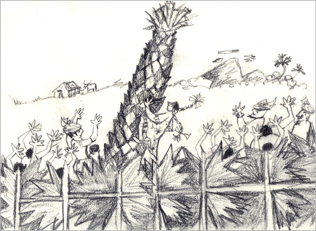 sketch of girl climbing tree