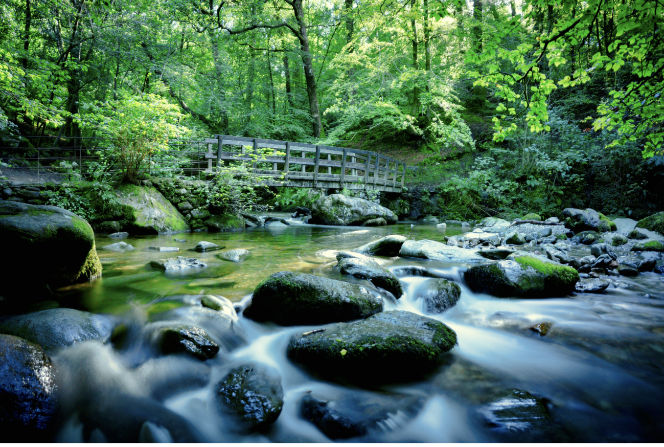 Photograph of a wooden bridge over Stock Ghyll River in the Lake District.